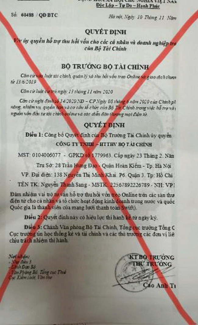 Cảnh báo giả danh Bộ Tài chính để lừa đảo